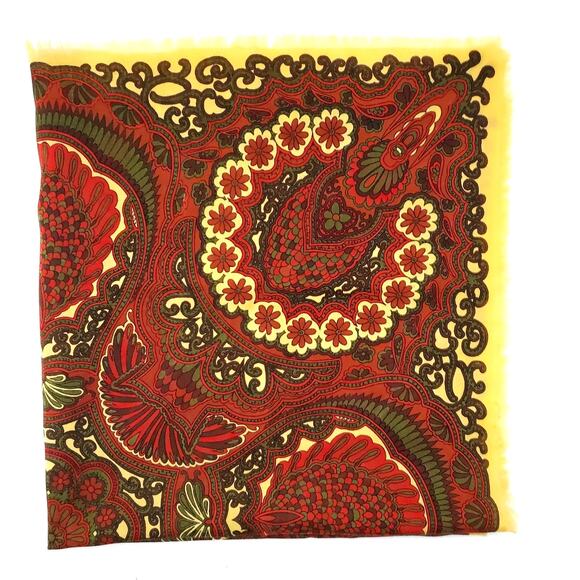 Vtg Stix Baer & Fuller Scarf Green Rust Golden Geo Floral Pattern 26.5" Square - Picture 2 of 16